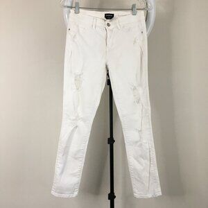BEBE White HEARTBREAKER Distressed Faux Pockets Logo Hardware Skinny Jeans